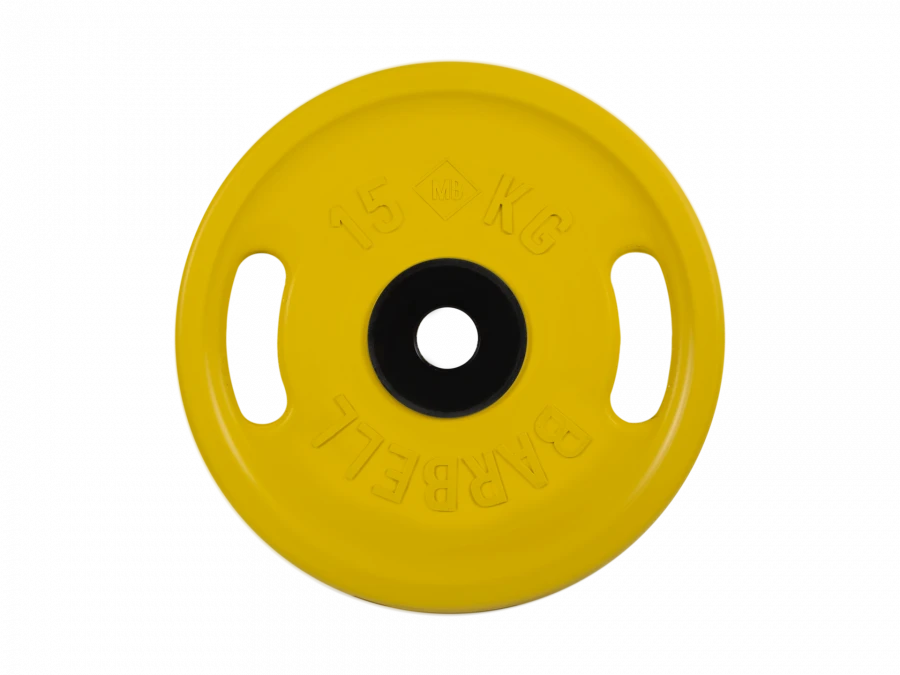 Euro-Classic Rubber-Coated Disk with Handles, Yellow, 51mm, 15kg