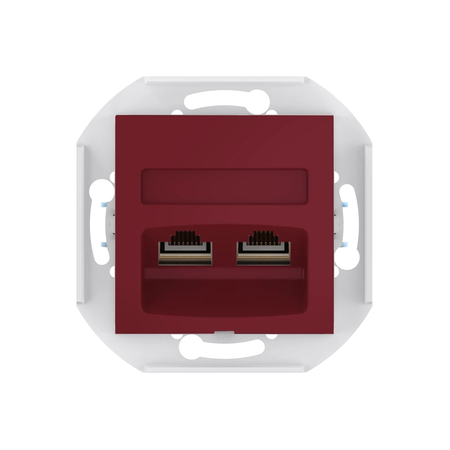 مأخذ حائط مزدوج كمبيوتر مع وحدات كاينستون RJ45 Cat.6 FTP - بورغندي