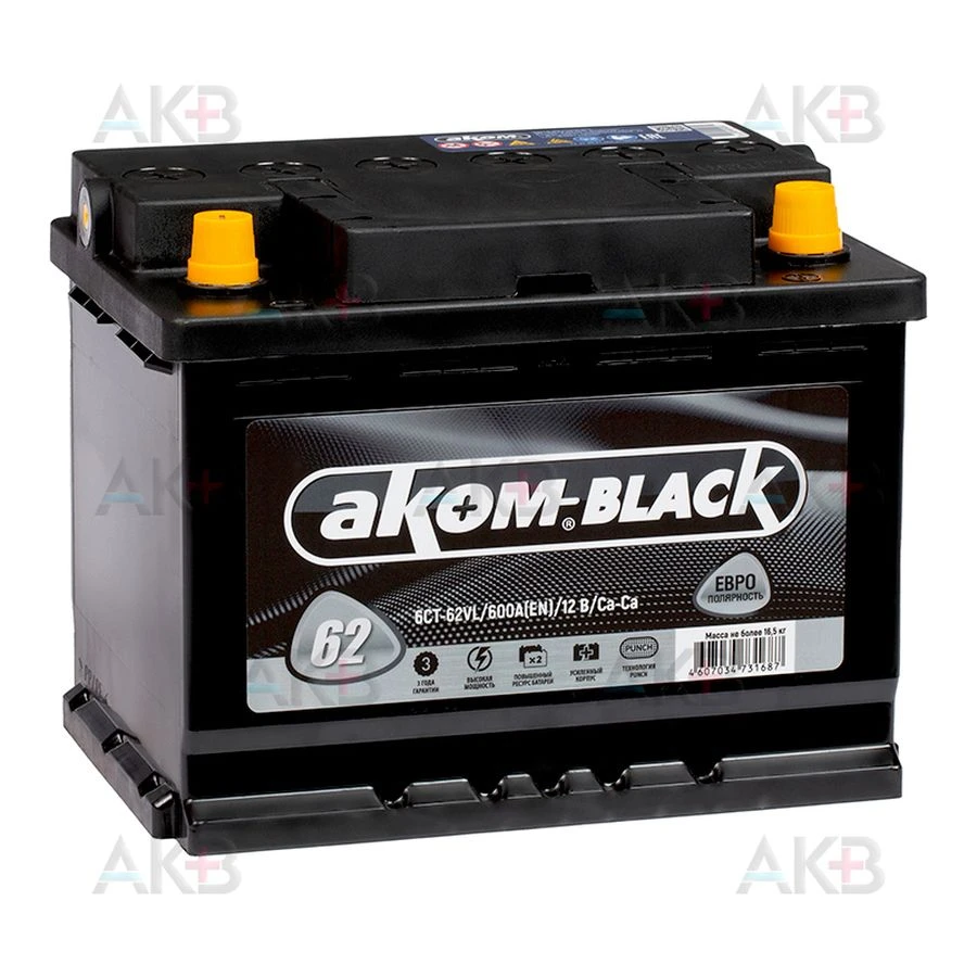 بطارية بدء التشغيل ACOM BLACK Euro 6ST-62VL 12V
