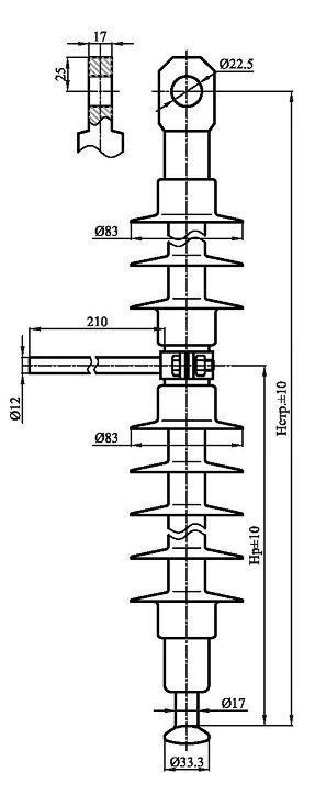 Ribbed Shell Insulator for Contact Networks PСПКр 70-3/0.6-0.3-HB-UP