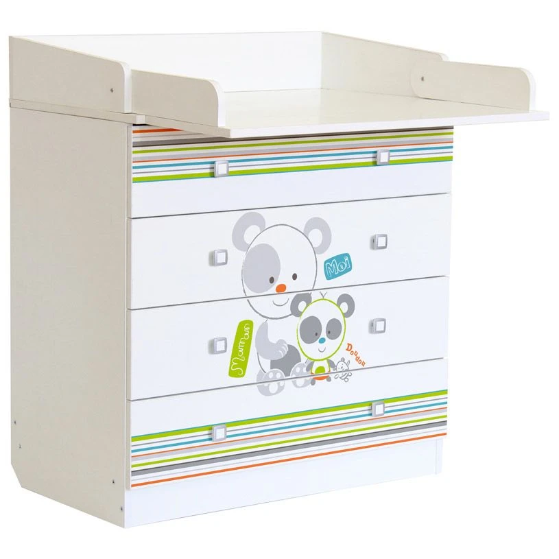 Polini Kids Simple 1580 Chest of Drawers with Changing Table, Pandas