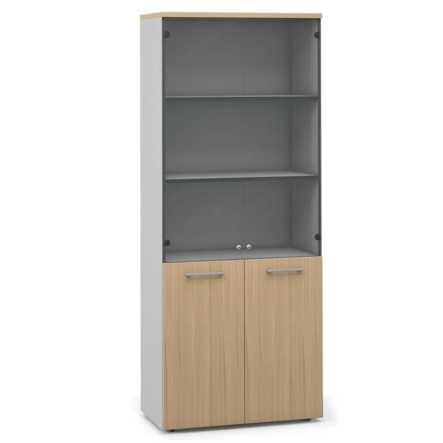 Unica Office Furniture High Cabinet with 2 Doors and Glass Panels F7A