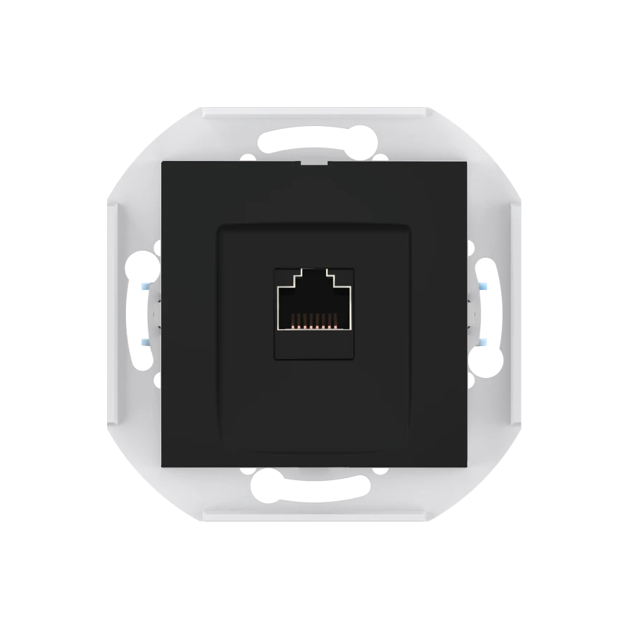 CADUCEUS ALING PRESTIGE Hidden Installation Computer Socket with Keystone RJ45 8P8C Cat.6A FTP, Black (Soft Touch), Art. 6016S.E1