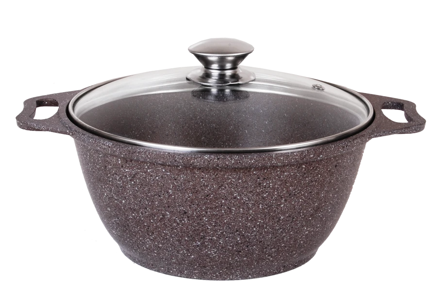 2L Cast Aluminum Cooking Pot with Non-Stick Coating by Kukmara, Glass Lid, Marble Induction Line