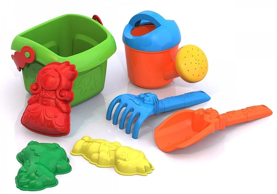 Sand Play Set No. 137 (Bucket, Shovel, Rake, 3 Molds "Fairy Tale", Watering Can)