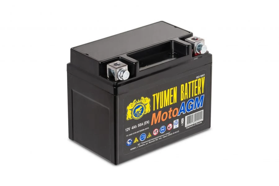 Starter Lead-Acid Battery for Motorcycles TYUMEN BATTERY 6МТС-4 AGM