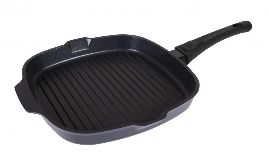 Square Grill Pan 260x260mm Cast Aluminum with Non-Stick Coating by Kukmara, Removable Bakelite Handle