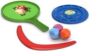 Colorful Outdoor Game Set No. 70 (Racket, 3 Balls, Boomerang, Frisbee)