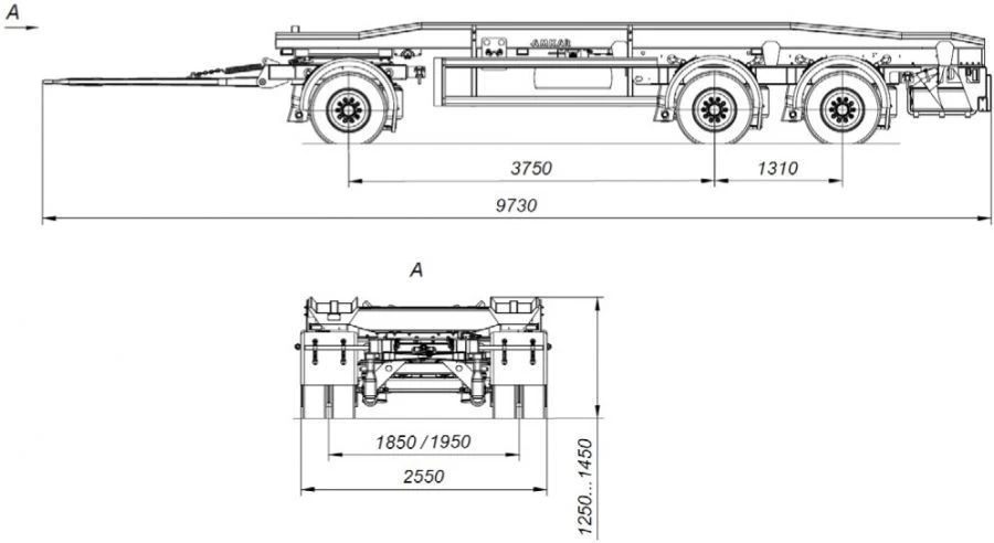 Tri-Axle Container Transport Trailer AM8460-11A with CEYLAN NA-1210-175-DT-UN Axles, 12 Tons Capacity