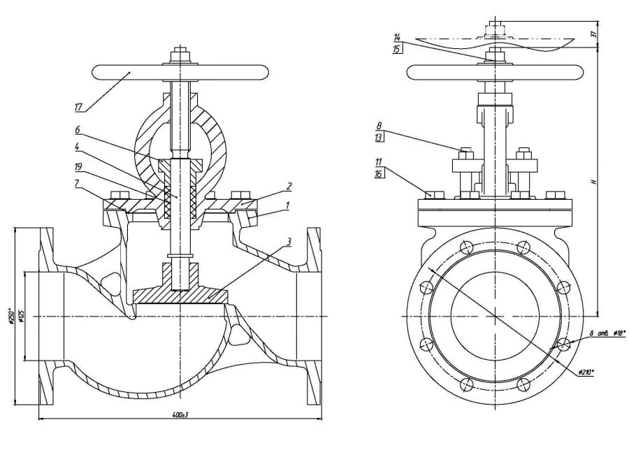 Non-Return Flanged Gate Valve DN 125 PN 10 Series 458 (KMIА.491925.004-05)