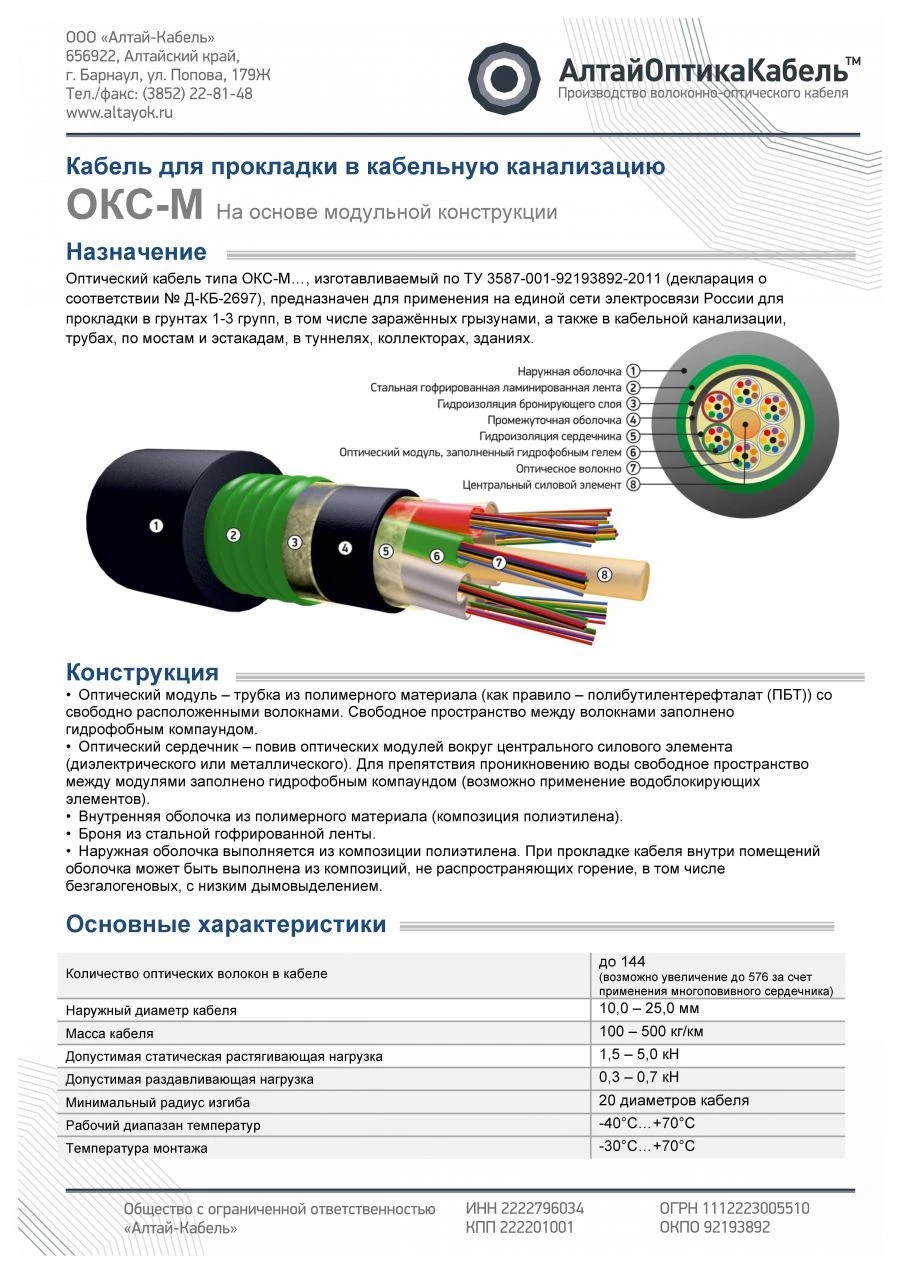 كابل الألياف الضوئية للاتصالات OKSng(A)-HF-M