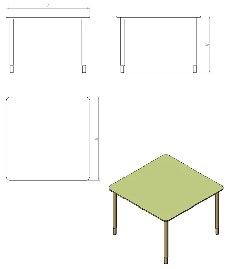 Adjustable Height Square Children's Table - DCT.SQ.A