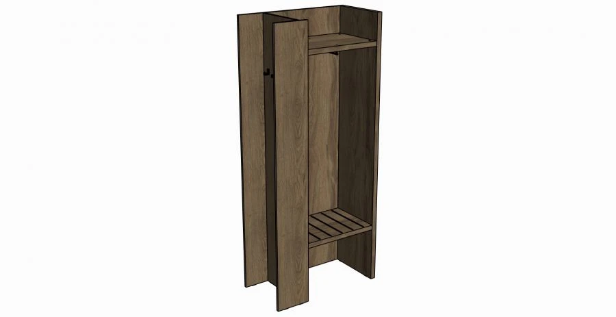 Open Wardrobe with Integrated Suitcase Compartment, 900x2050x450