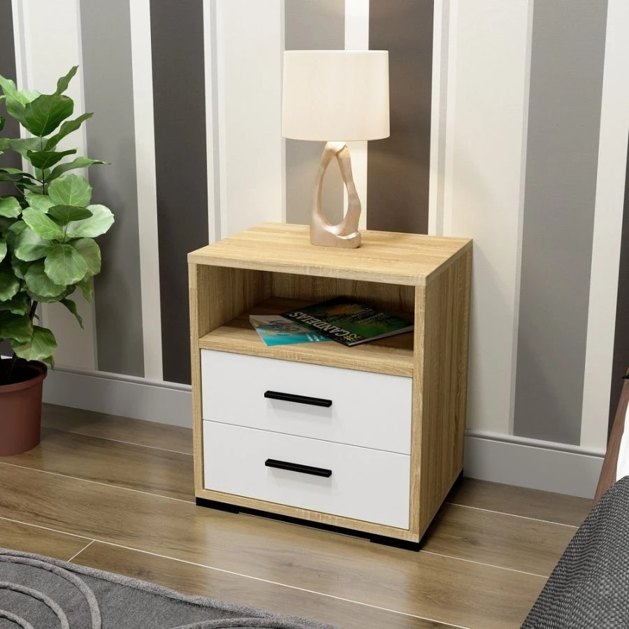 Wooden Nightstand with Drawer for Bedroom
