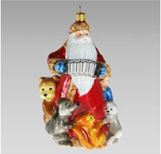 Handmade Glass Christmas Ornament "Santa Claus with Forest Creatures