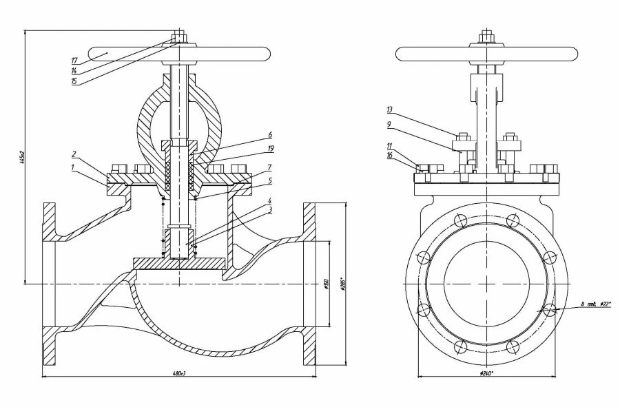 DN 150 Flanged Non-Return Shut-Off Valve PN 16 Series 458 (KMIА.491925.005)