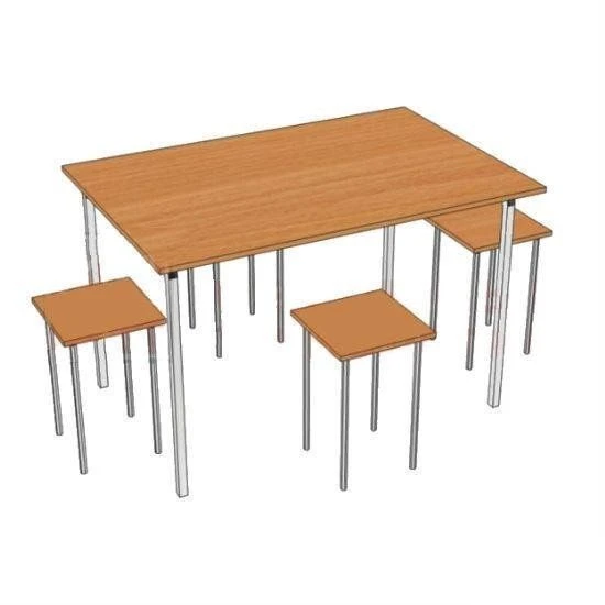 طاولة طعام مع 4 مقاعد - إطار معدني، MDF من خشب البلوط