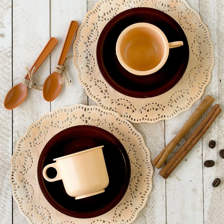 Elegant Milk Tea Set with Dark Chocolate Saucer