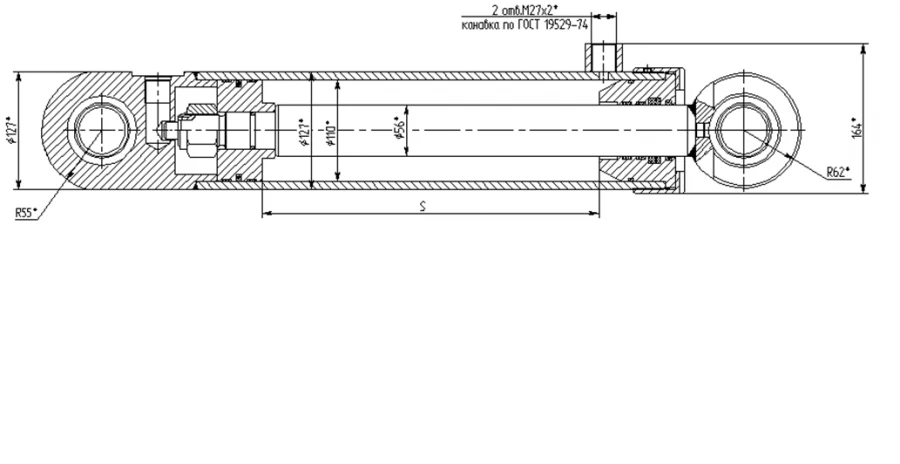 Hydraulic Cylinder 1161.00.00.00 (110x56-900(-1120), mm), 16MPa