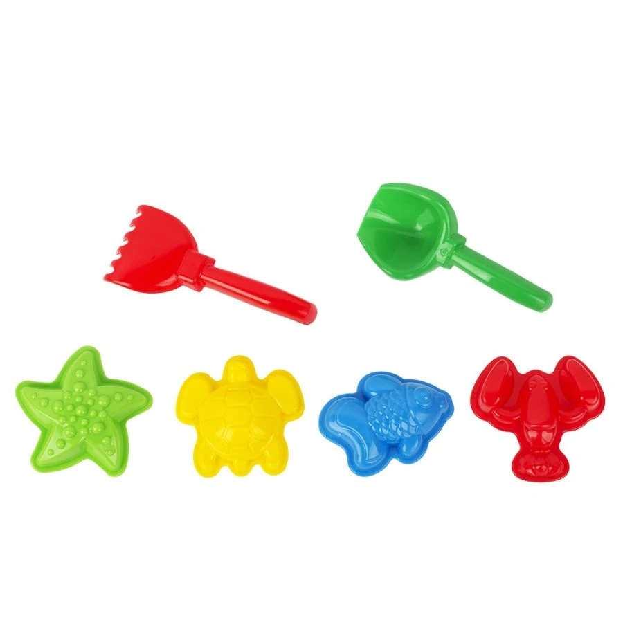 Children's Sand Play Set with 6 Pieces (Molds, Shovel, Rake)