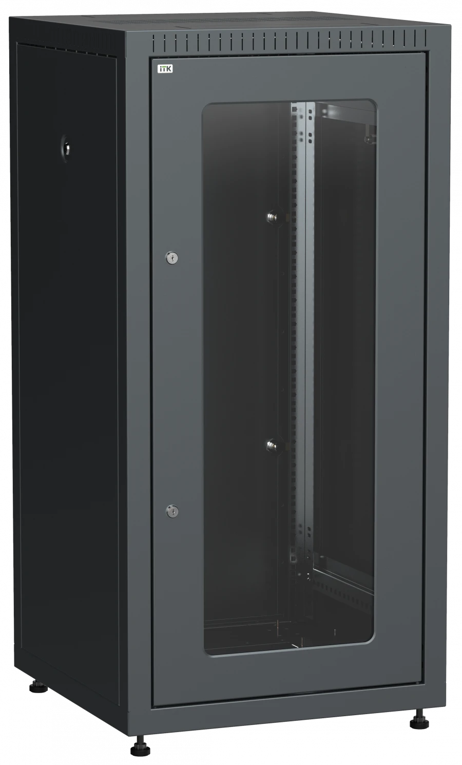 LINEA E 24U Floor Cabinet 600x600mm with Glass and Metal Doors, Model LE05-24U66-GM