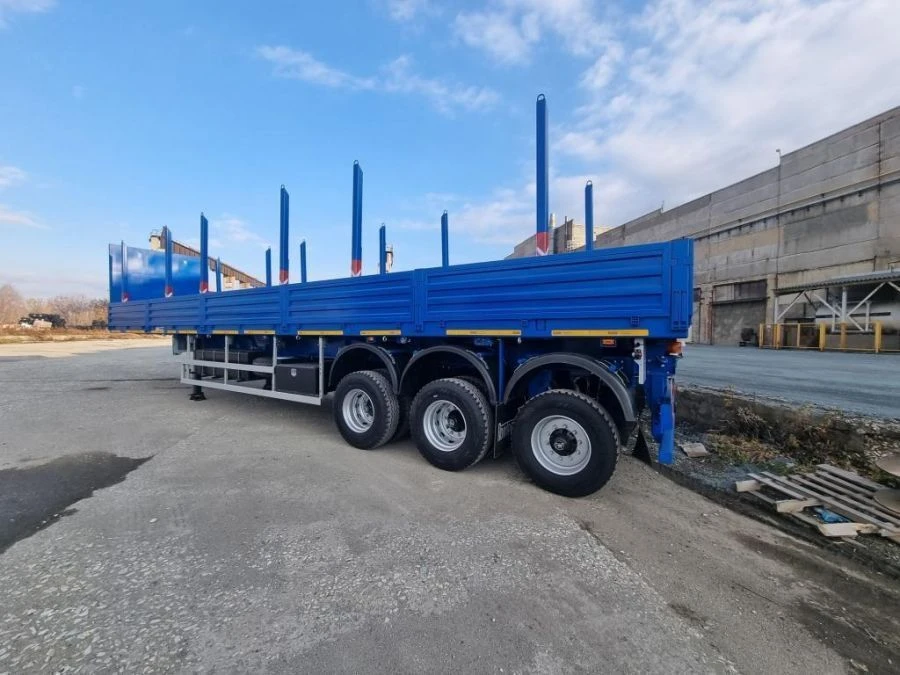 Metal Platform Semi-Trailer for Cargo Transport with Side Rails and Stands POLITRANS 94171-041