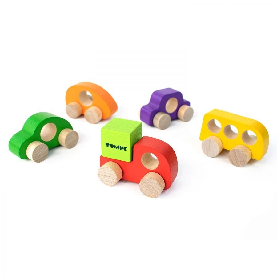 لعبة سحب خشبية "سيارات توميك" مجموعة من 5 - رقم 2-108