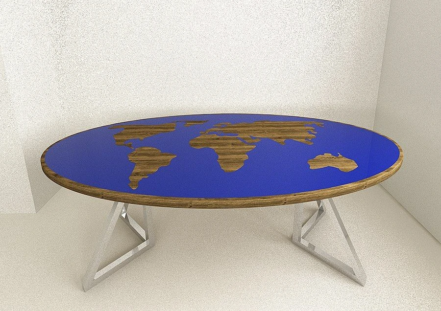 Oval Dining Table with Epoxy Resin Ocean Design
