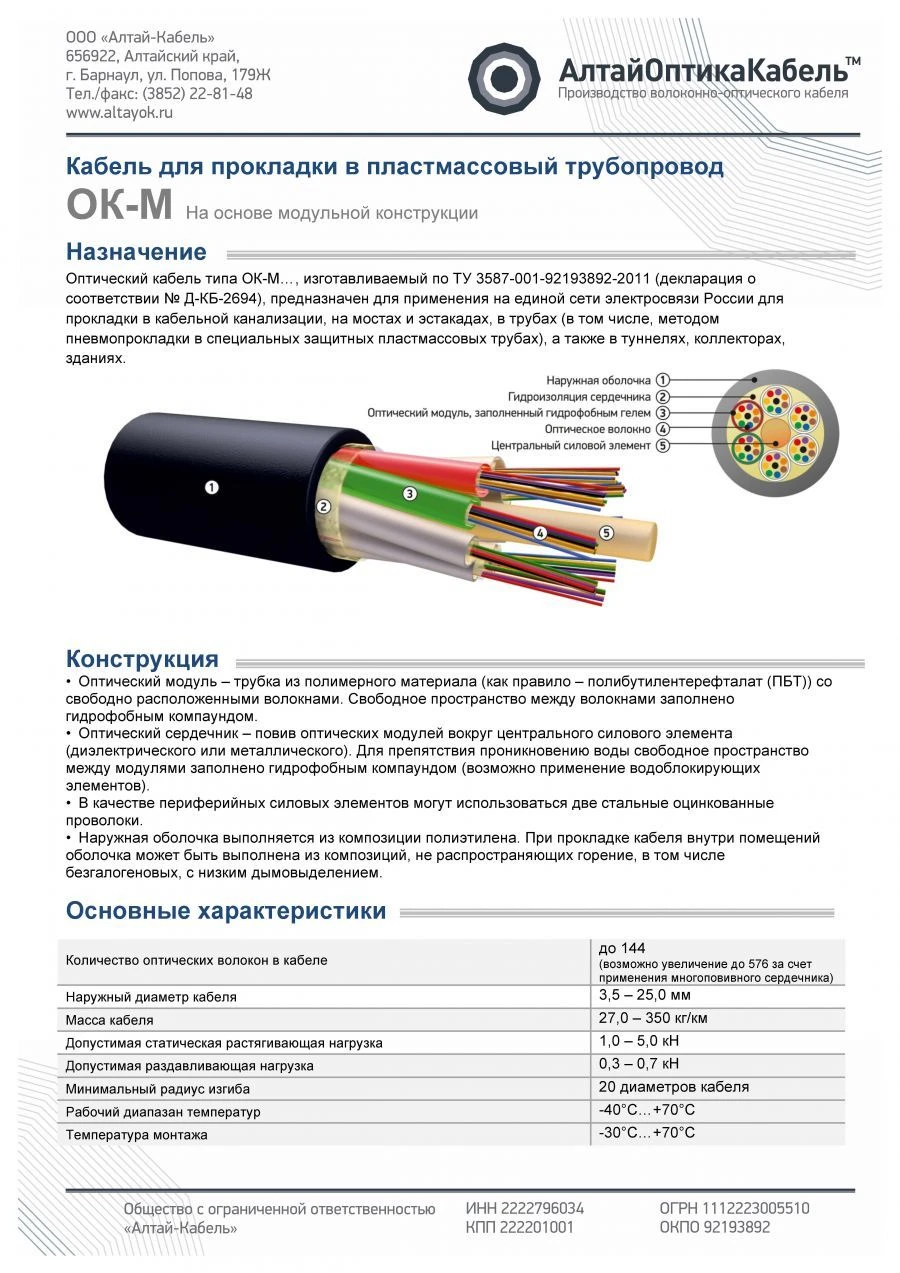 كابل الاتصالات البصرية OK-M (TU 3587-001-92193892-2011)