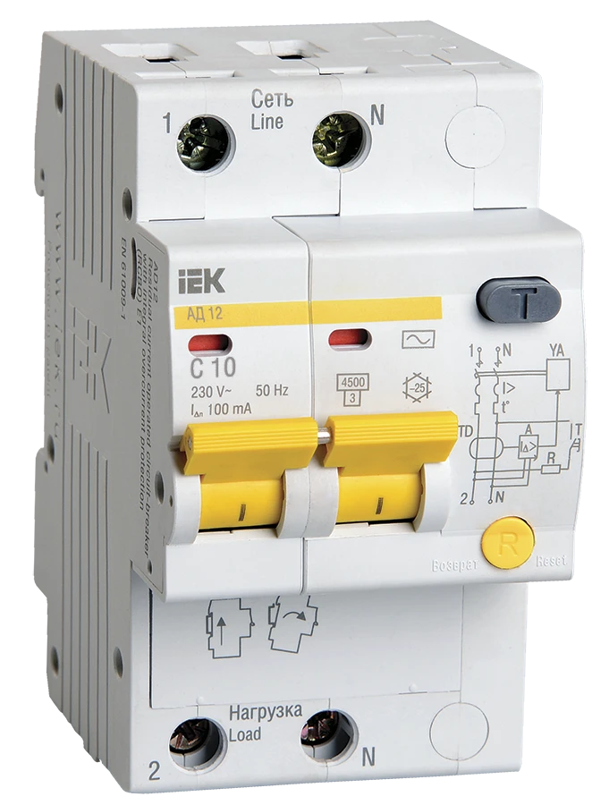 قاطع الدائرة التلقائي التفاضلي AD12 2P 10A 100mA IEK