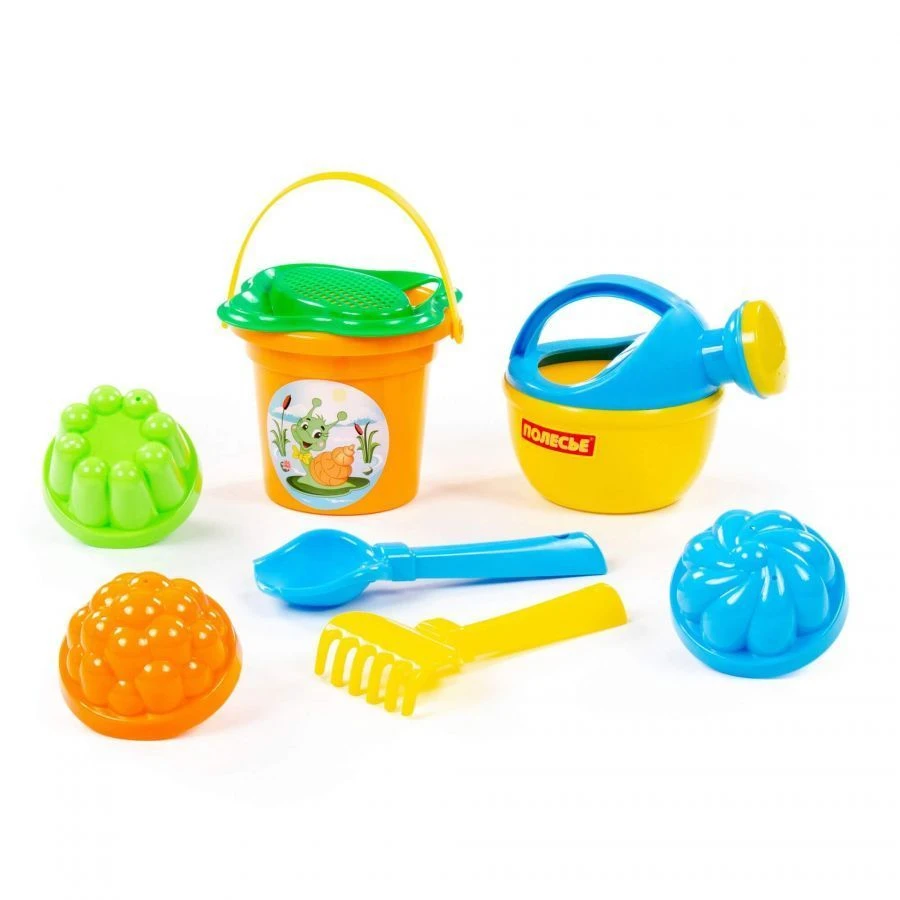 مجموعة دلو صغيرة مع مصفاة زهرة، مجرفة رقم 2، أشواك رقم 2، 3 قوالب، وسطل صغير رقم 4 - رقم 4504