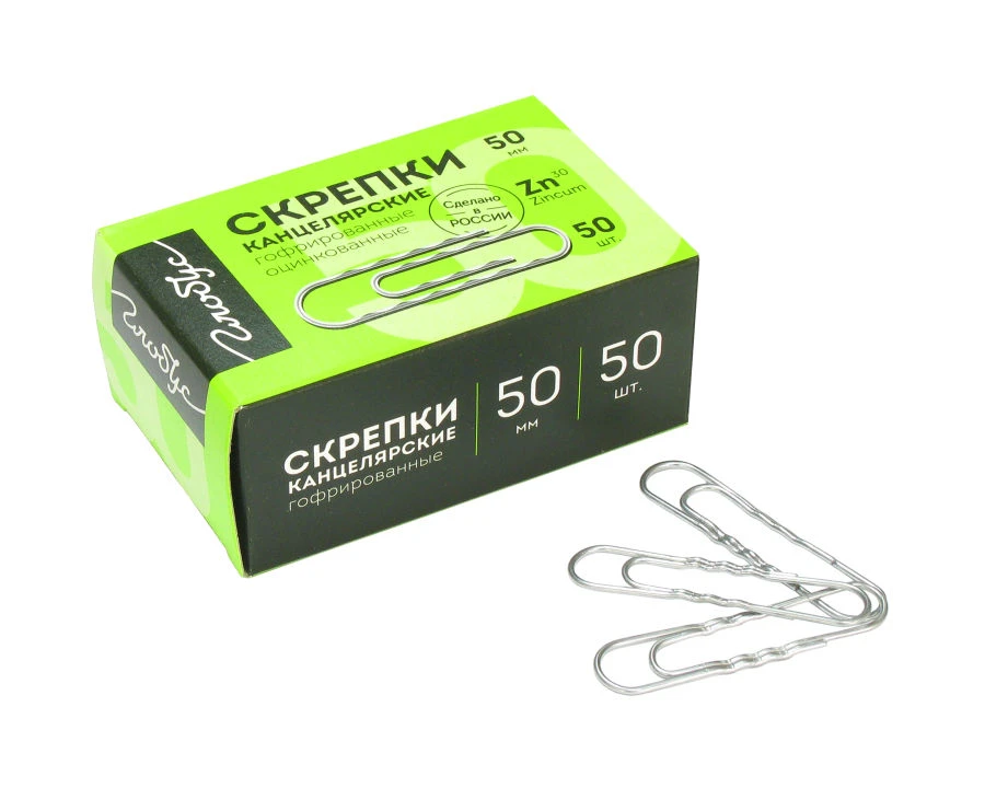 Corrugated Zinc-Plated Paper Clips, 50mm, Pack of 50