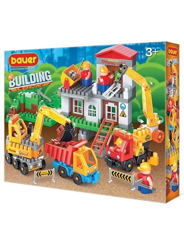 Children's Educational Construction Toy Set "Building Site" with Crane, Truck, and Bulldozer - Bauer Series