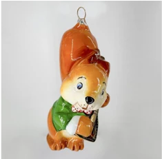 Handmade Glass Christmas Ornament "Squirrel with Balalaika