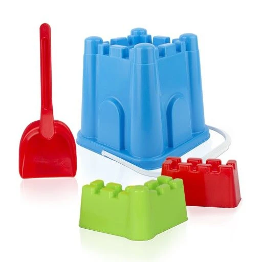 Kids Sand Play Set "Fortress" 4pcs (Bucket, 2 Sand Molds, 25cm Shovel)