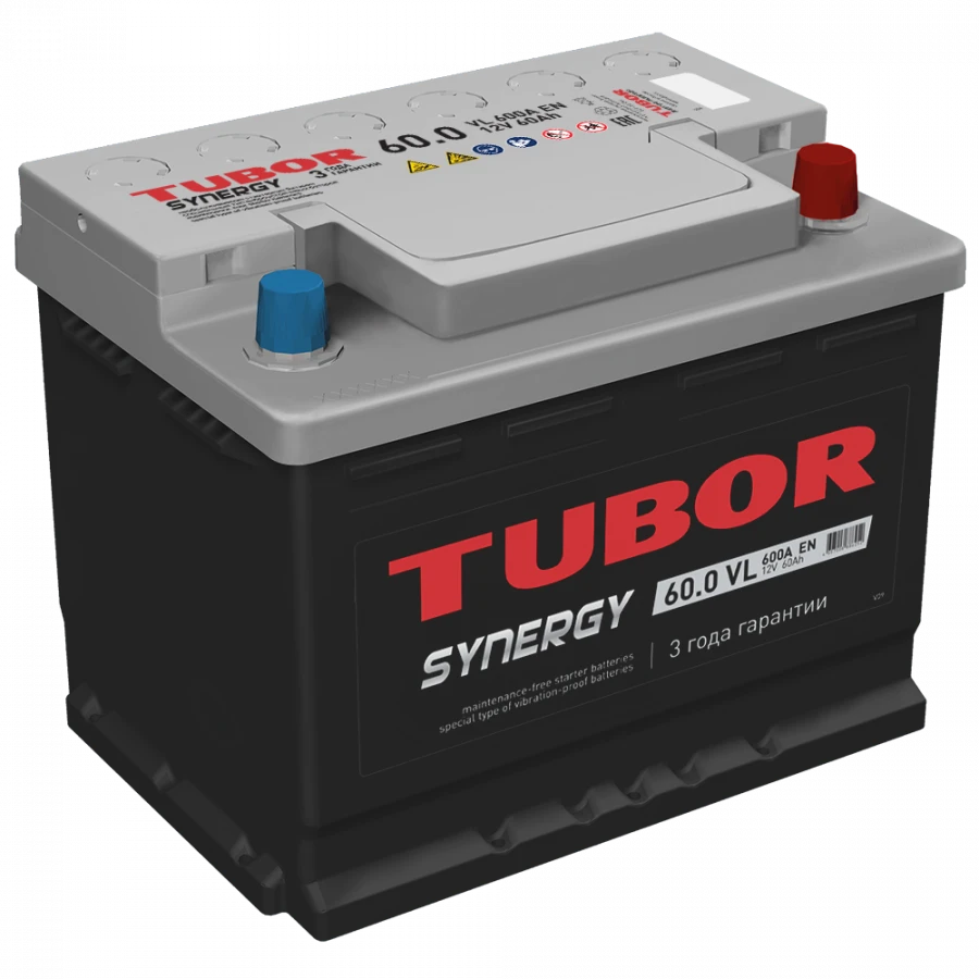 بطارية بدء التشغيل TUBOR SYNERGY 6СТ-60.0 VL (منخفضة)