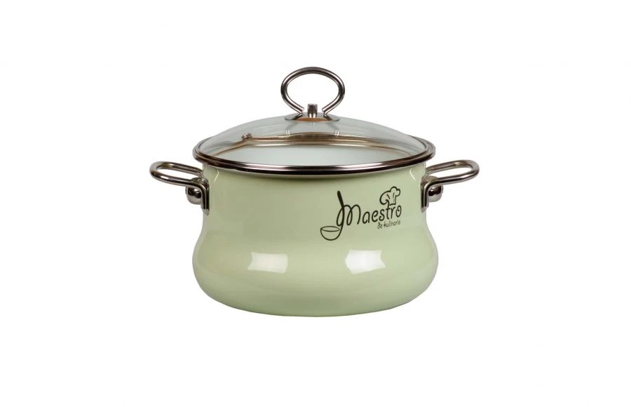 Deep Enamel Pot with Stainless Steel Handles, 2.4L