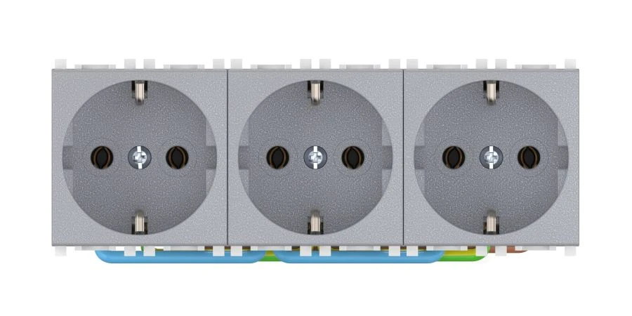 مأخذ ثلاثي مخفي مع تأريض 3x16A، 250V~، فضي - CADUCEUS ALING Experience 74113