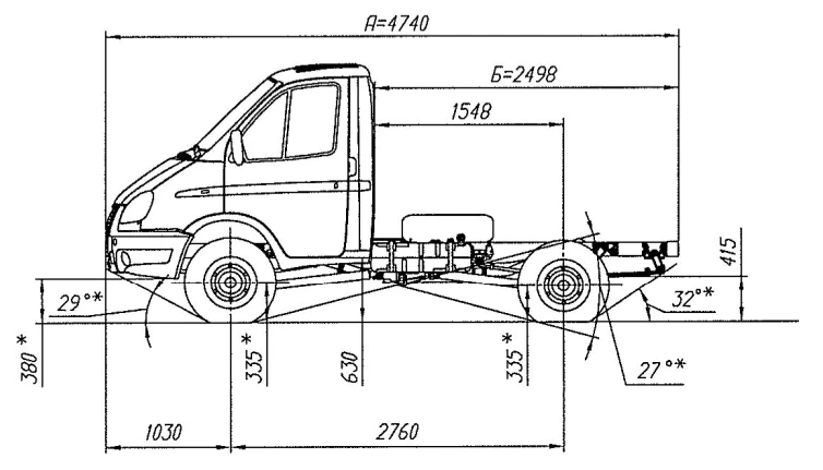 2-Axle Chassis for All-Wheel Drive Truck, Modification 23107, Diesel Engine