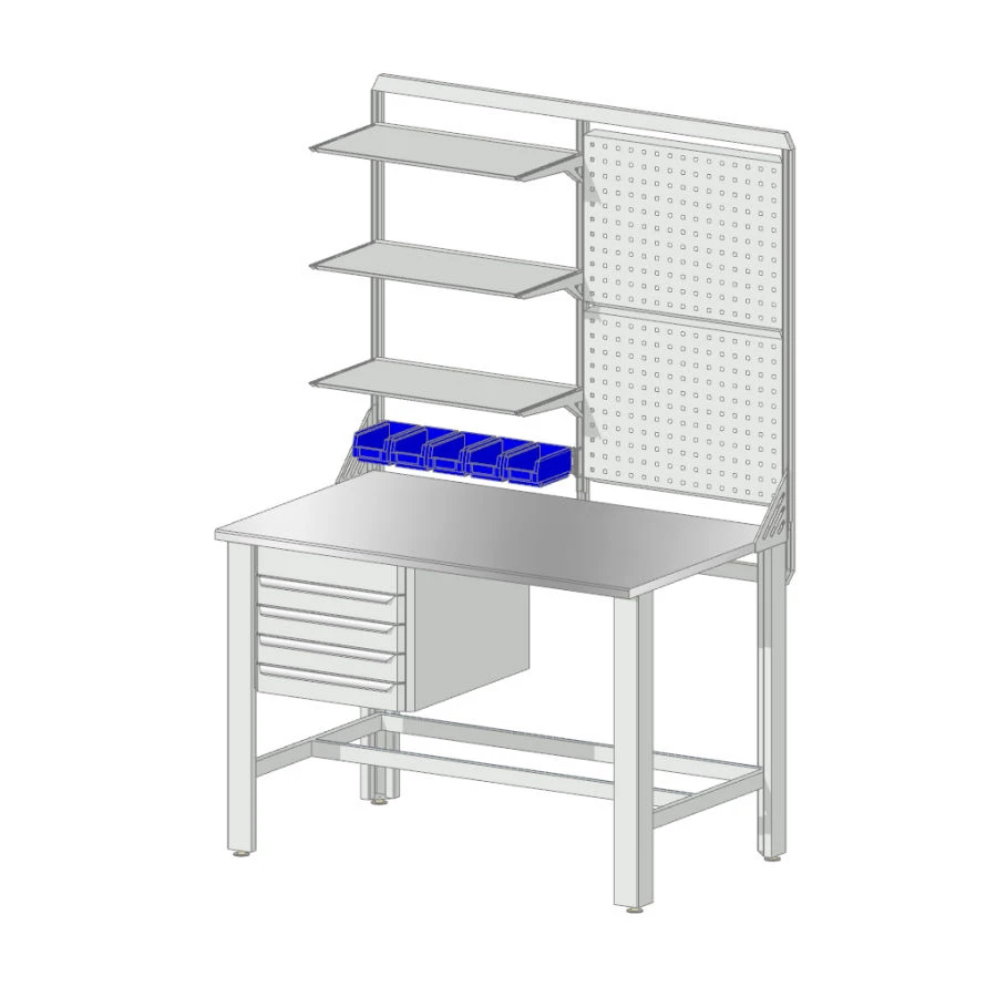 Workbench with Stainless Steel Top 304, Shelves, Pegboards, and Drawer Cabinet 1200x800
