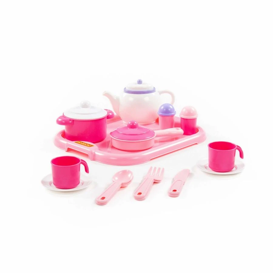 Colorful Children's Dish Set for Dolls with Tray for 2 People - 19 Pieces