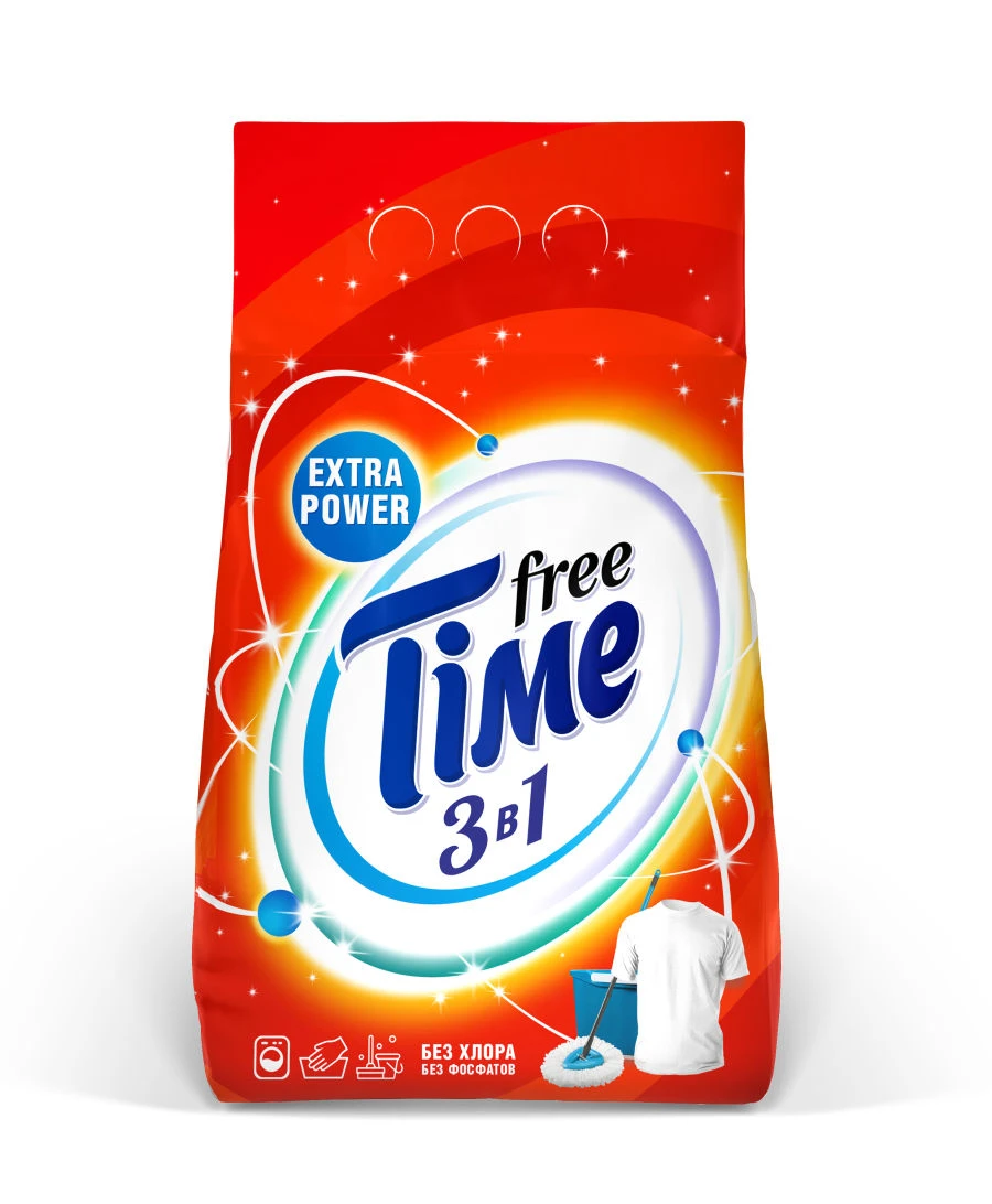 Universal Synthetic Powder Detergent "FREE TIME 3-in-1" for Automatic and Hand Washing