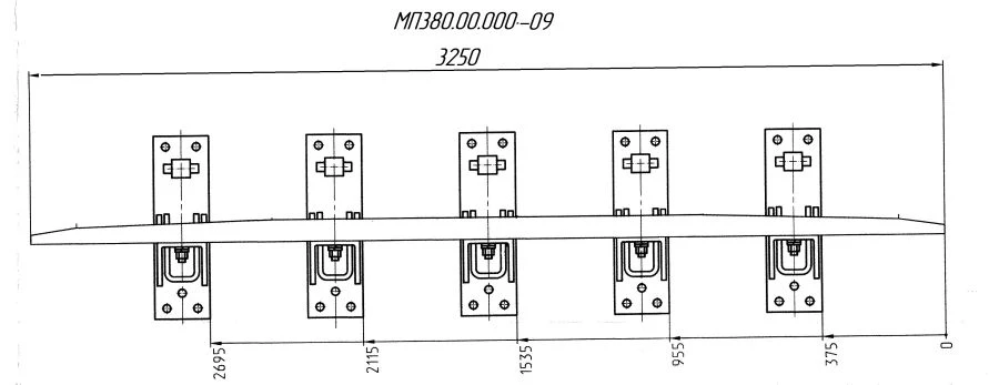 SP850 Profile Anti-Rail with Complete Padding Set and Fasteners for SP, Model R50 m 1/9, Code 2498 (MP 380.00.000-09)