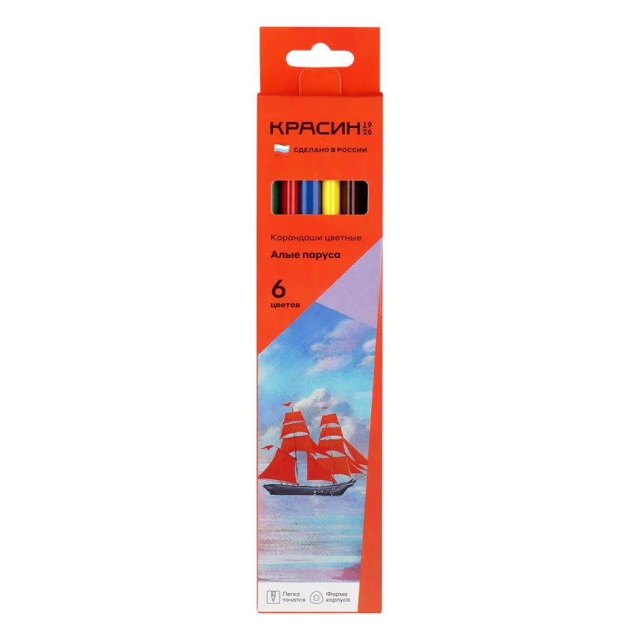 Colored Pencils Krasin "Mosaic", 6 Colors, Pre-Sharpened, Cardboard Box