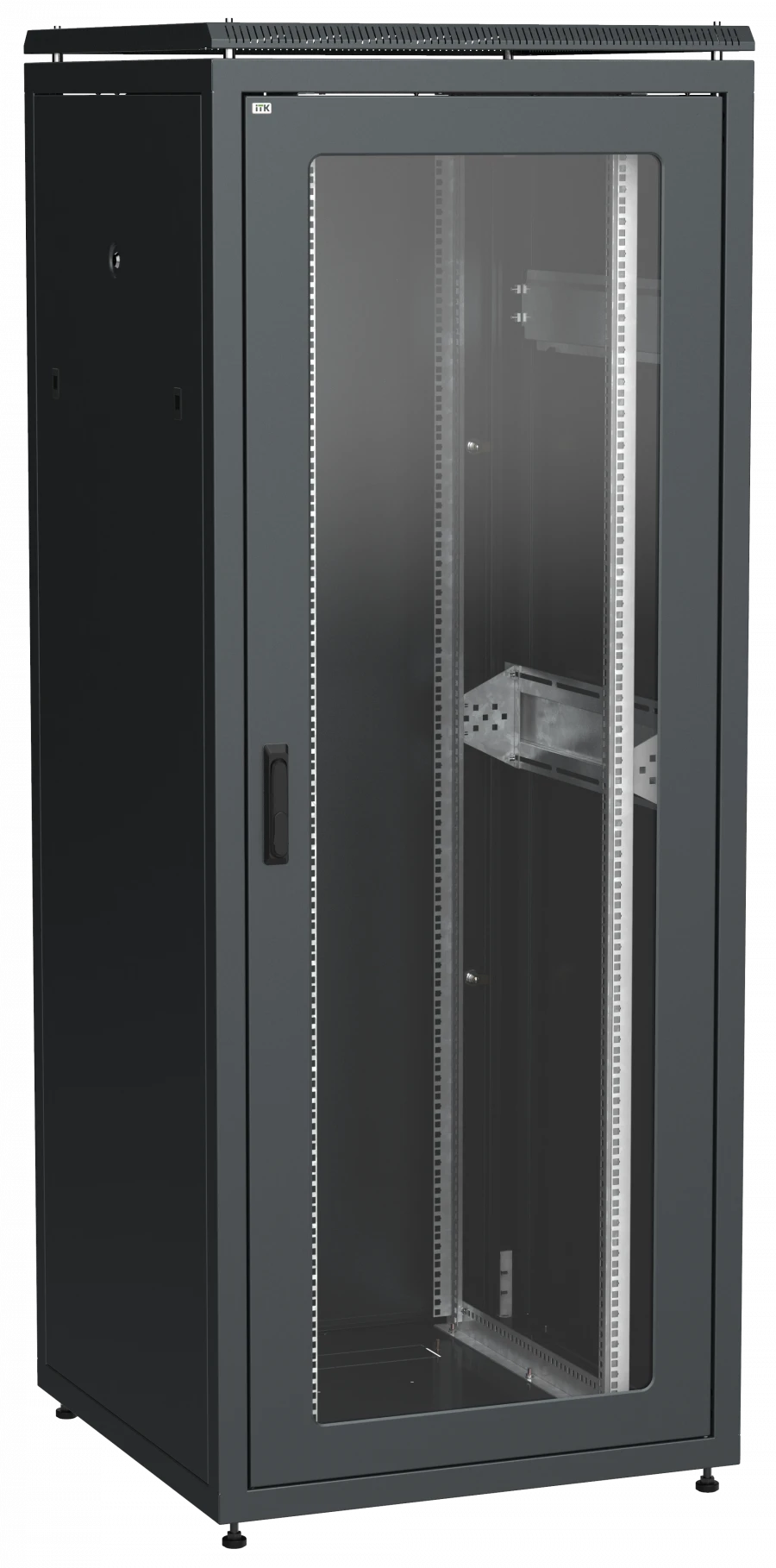 ITK LINEA N 42U Floor Rack 800x800mm Glass Front Double Metal Black