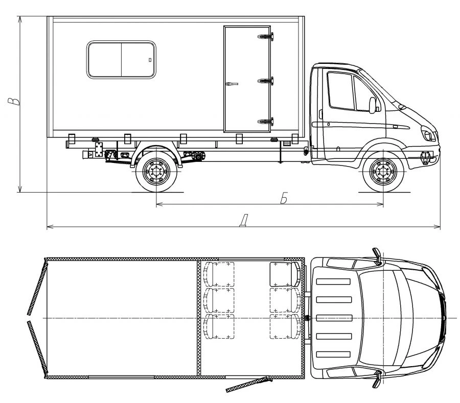 شاحنات بضائع بمحرك بنزين 3008CF-1 على هيكل GAZ 2310