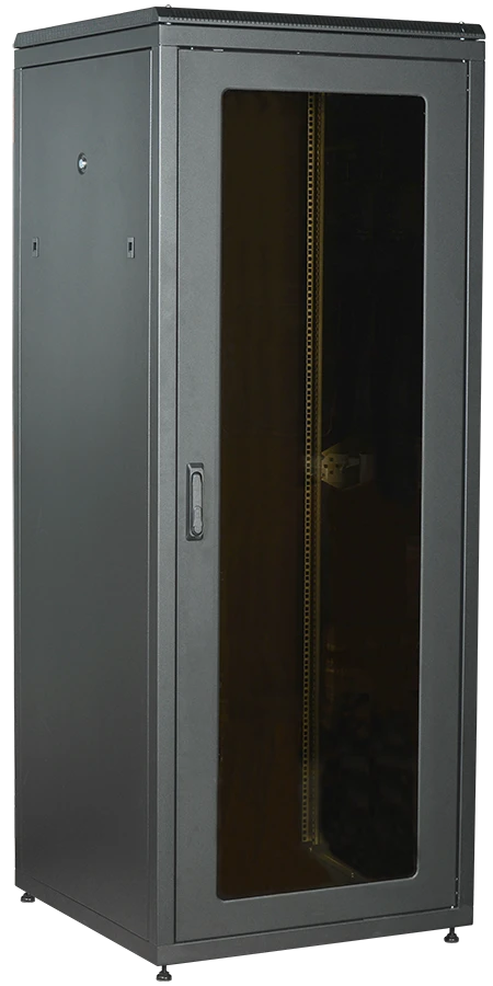 ITK LINEA N 28U Floor Cabinet 800x800mm Glass Front Metal Black