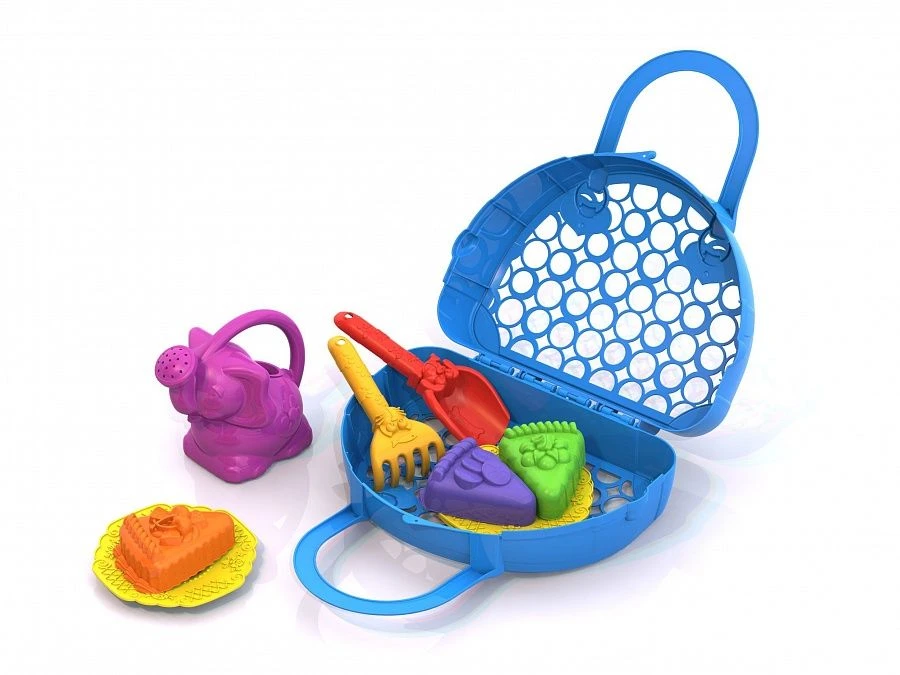 Sand Play Set #124 with 3 Cake Molds, Rake, Shovel, Watering Can, and Tote Bag