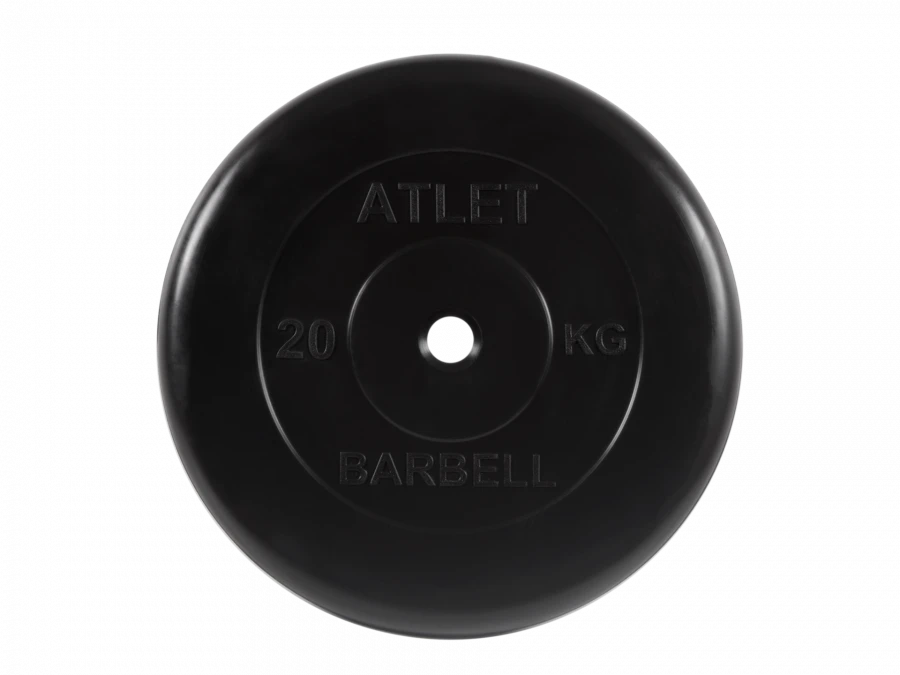 Rubber Coated Weight Plate "Atlet", Black, 26 mm, 20 kg