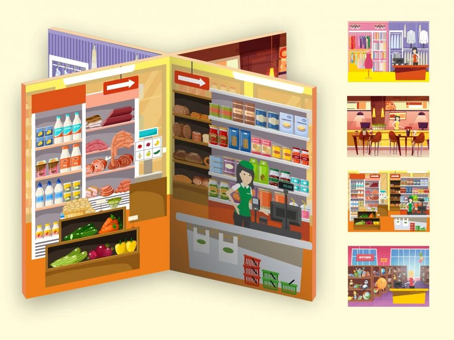 4-in-1 Role-Playing Game Panel for Kids - Shopping Center